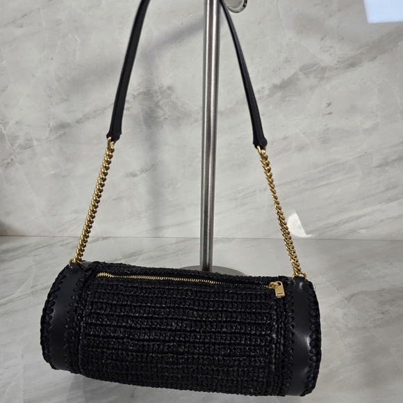 🔥RARE🔥Yves Saint Laurent Black Woven Raffia Shoulder Bag - Picture 7 of 10